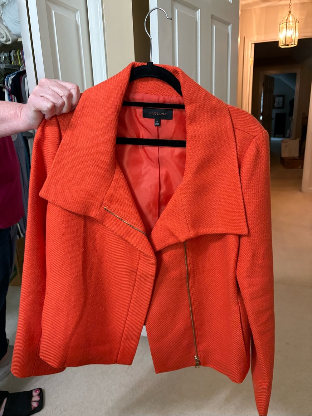 Talbots Tweed Orange Zip-Front Women's Blazer Jacket